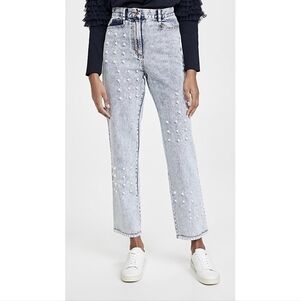 SEA NY Blue Betty Acid Wash Pearl Embellished Straight Leg Jeans Size 4